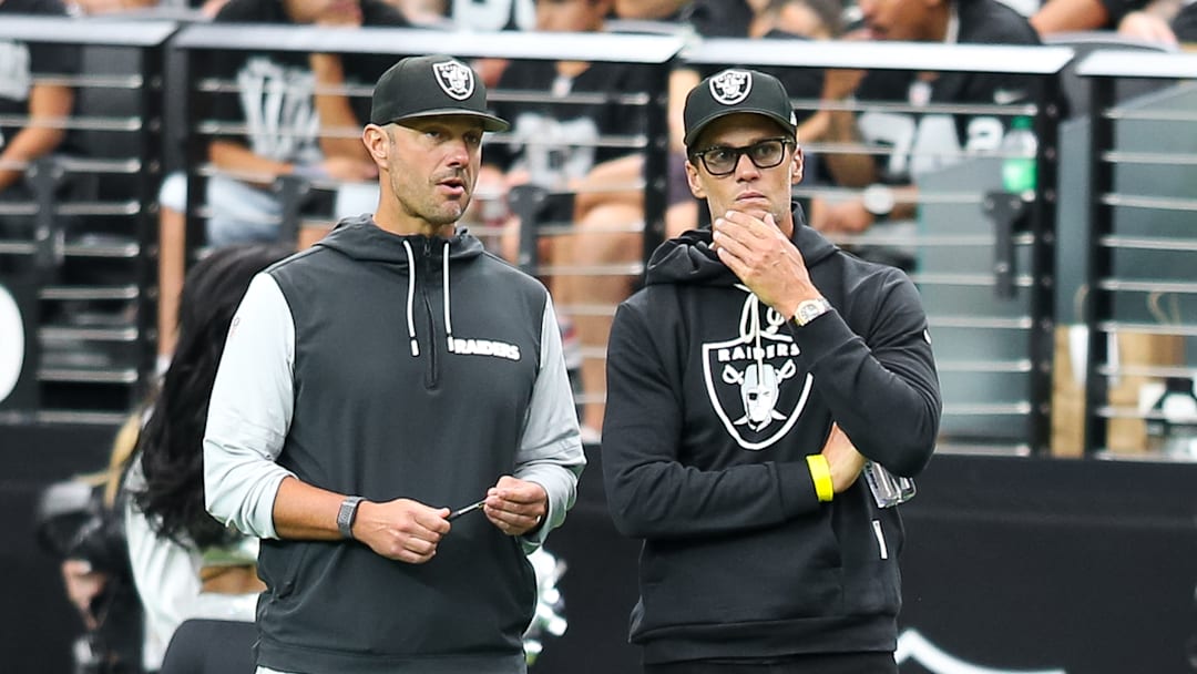 Las Vegas Raiders GM John Spytek, and minority owner Tom Brady