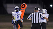 Junction City's Lovell Autry celebrates after recovering a fumble at Washburn Rural High School on Friday, Oct. 19.