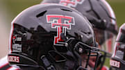 D'Anthis Upshaw Jr.'s helmet is seen before the Texas Tech football team's spring game, Saturday, April 19, 2025, at Jones AT&T Stadium.
