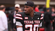 Dontae Balfour walks to the field before the Texas Tech football team's spring game, Saturday, April 19, 2025, at Jones AT&T Stadium.