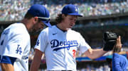 Los Angeles Dodgers pitcher Tyler Glasnow leads all of baseball in strikeouts with 53. 