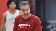 Arkansas Razorbacks coach John Calipari at practice at the Eddie Sutton Practice Center in Fayetteville, Ark.