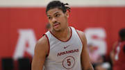 Arkansas Razorbacks guard Darius Acuff Jr., at a summer practice at the Eddie Sutton Practice Court in Fayetteville, Ark.