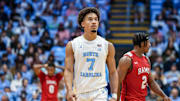 North Carolina guard Seth Trimble during UNC's 95-53 win over Winston-Salem State in an exhibition game on Oct. 29, 2025