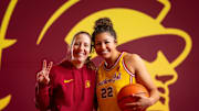 USC guard Talia von Oelhoffen posing for a picture while on a visit to USC.