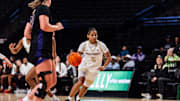 Wake Forest Women's Basketball guard Caitlyn Jones drives for the basket in the game against Western Carolina. 