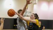 Iowa's Teagan Mallegni throws a pass during practice on July 16, 2024 at Carver-Hawkeye Arena in Iowa City, Iowa. (Photo: Rob Howe/HN) 