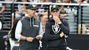 Las Vegas Raiders GM John Spytek, and minority owner Tom Brady