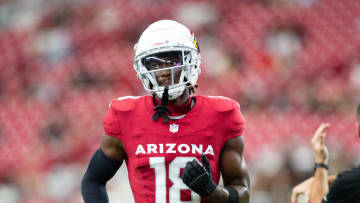 Arizona Cardinals wide receiver Marvin Harrison Jr. (18) warms up before a preseason game on Aug. 10, 2024 at State Farm Stadium in Glendale.