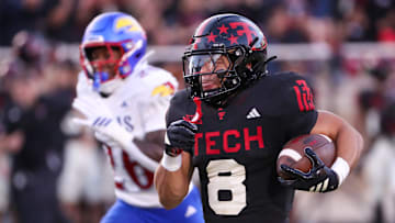 Texas Tech's Cameron Dickey runs for a touchdown against Kansas during a Big 12 Conference football game, Saturday, Oct. 11, 2024 at Jones AT&T Stadium in Lubbock.