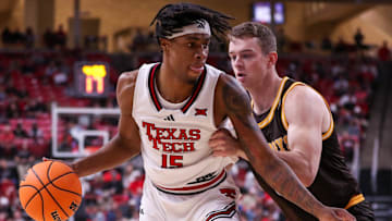 Texas Tech's JT Toppin looks to make a move against Wyoming during a non-conference basketball game, Wednesday, Nov. 13, 2024, in United Supermarkets Arena.