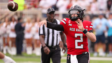 Texas Tech's Behren Morton throws a pass against Kent State during a non-conference football game, Saturday, September 6, 2025, at Jones AT&T Stadium.