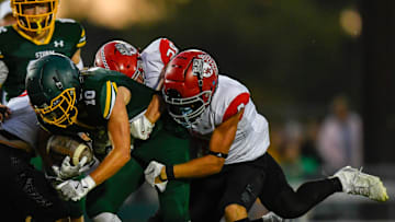 Sauk Rapids football senior Deagan Gondeck Sept. 27 in a home game against Elk River. The Storm lost 58-19.