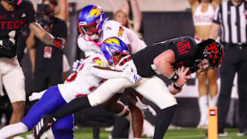 Texas Tech's Will Hammond runs for a touchdown against Kansas during a Big 12 Conference football game, Saturday, Oct. 11, 2025, at Jones AT&T Stadium in Lubbock.