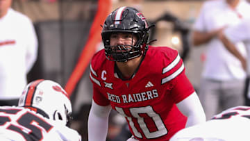Texas Tech's Jacob Rodriguez scans the Oregon State offense during a non-conference football game, Saturday, Sept. 13, 2025, at Jones AT&T Stadium.
