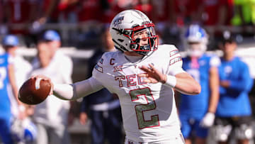 Texas Tech quarterback Behren Morton looks to pass against BYU.