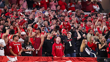 Texas Tech fans get ready for the start of the Big 12 Conference championship football game, Saturday, Nov. 6, 2025, at AT&T Stadium in Arlington.