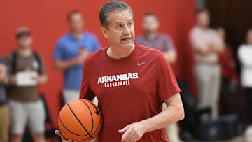 Razorbacks coach John Calipari at practice at the Eddie Sutton Practice Center in Fayetteville, Ark.