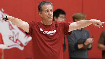 Razorbacks coach John Calipari at practice at the Eddie Sutton Practice Center in Fayetteville, Ark.