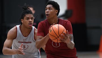 Razorbacks guard Meleek Thomas at practice at the Eddie Sutton Practice Center in Fayetteville, Ark.