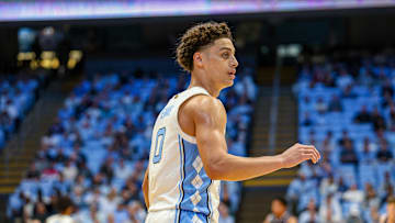North Carolina point guard Kyan Evans during the Tar Heels' 94-54 win over Central Arkansas on Nov. 3, 2025. Jackson McCurdy, North Carolina Tar Heels On SI