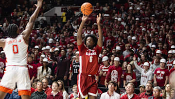 Alabama forward London Jemison shoots a three-pointer in the first half of the game against Clemson on Dec. 3, 2025.