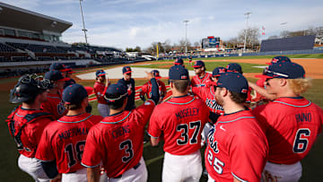 The Ole Miss baseball team prior to taking the field against Wright State on March 1, 2025.