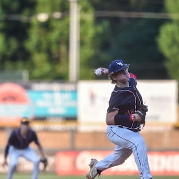 Lewisburg's pitcher Talon Haley (18) winds the ball during the MHSAA class 6A baseball championships against Gulfport at Trustmark Park in Pearl, Miss., Thursday, June 1, 2023.