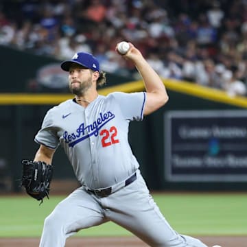 Los Angeles Dodgers pitcher Clayton Kershaw (22) delivers a pitch on Aug. 30, 2024 at Chase Field in Phoenix.