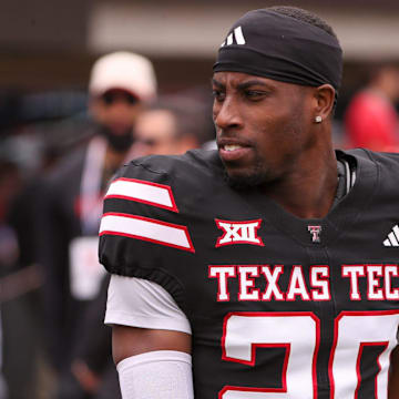 Dontae Balfour walks to the field before the Texas Tech football team's spring game, Saturday, April 19, 2025, at Jones AT&T Stadium.