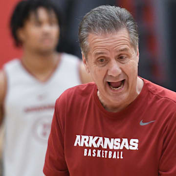 Arkansas Razorbacks coach John Calipari at practice at the Eddie Sutton Practice Center in Fayetteville, Ark.