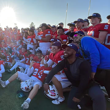 St. Ignatius in the afterglow after a wild last-second walk-off comeback win over arch-rival Sacred Heart Cathedral at San Jose City College 