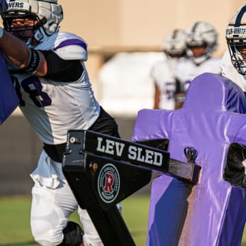 Ben Taylor-Whitfield in the middle of a blocking drill. 