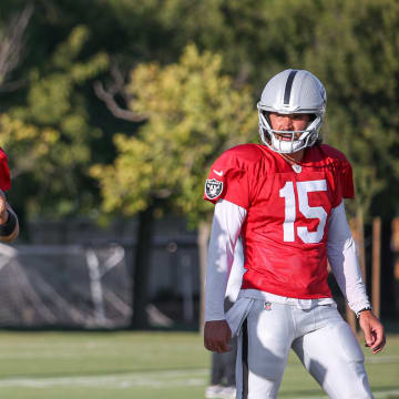 Las Vegas Raiders QBs Aidan O'Connell, and Gardner Minshew