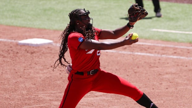 Texas Tech's NiJaree Canady pitches against Mississippi State in the Lubbock Regional.