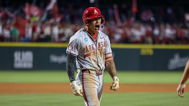 Shortstop Wehiwa Aloy after hitting a homer in the Fayetteville Regional