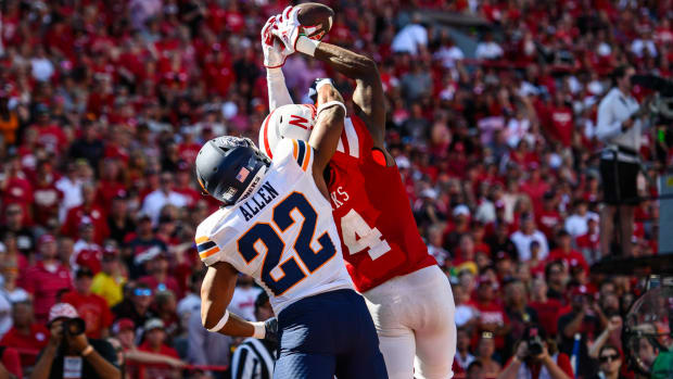 Jahmal Banks makes a catch in the endzone to get Nebraska another six points against UTEP.