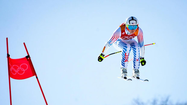 Ski racer Lindsey Vonn on an Olympic downhill course