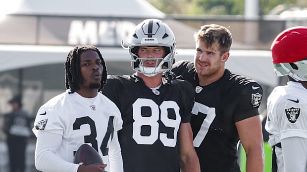 Las Vegas Raiders Thomas Harper, Brock Bowers, and Michael Mayer