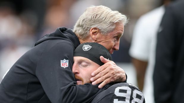 Las Vegas Raiders Pete Carroll embraces superstar DE Maxx Crosby