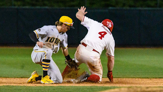 Joshua Overbeek steals second base. 