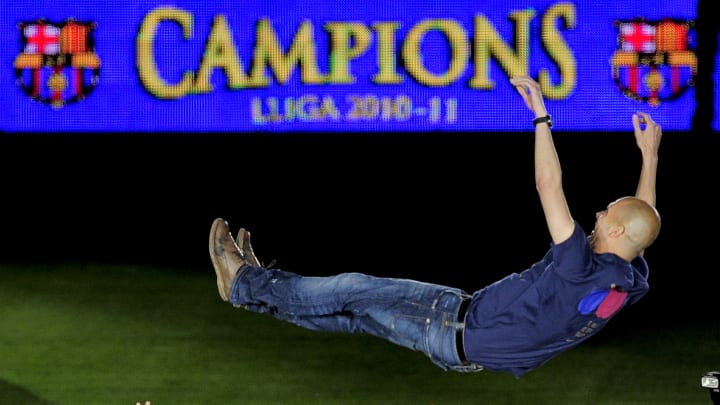 Barcelona's coach Josep Guardiola is thr