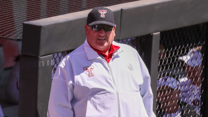 Texas Tech head coach Gerry Glasco looks on during a Big 12 Conference softball game, Saturday, April 4, 2026, at Tracy Sellers Field.