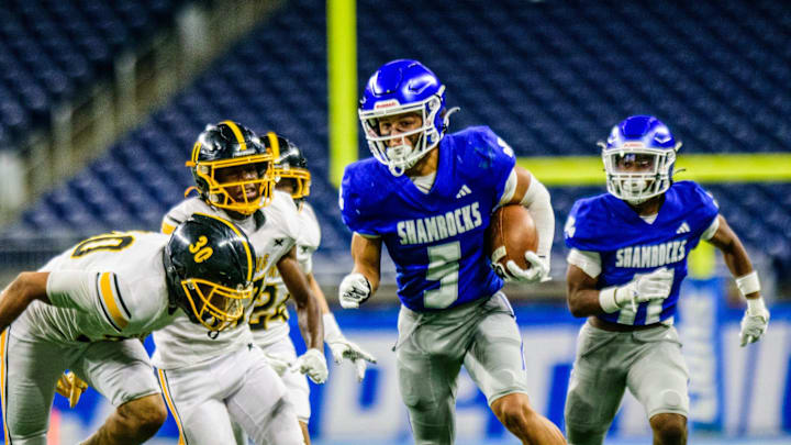 Detroit Catholic Central's Samson Gash returns a punt during the 52nd annual Prep Bowl on Saturday, Oct. 27, 2024, at Ford Field in Detroit.