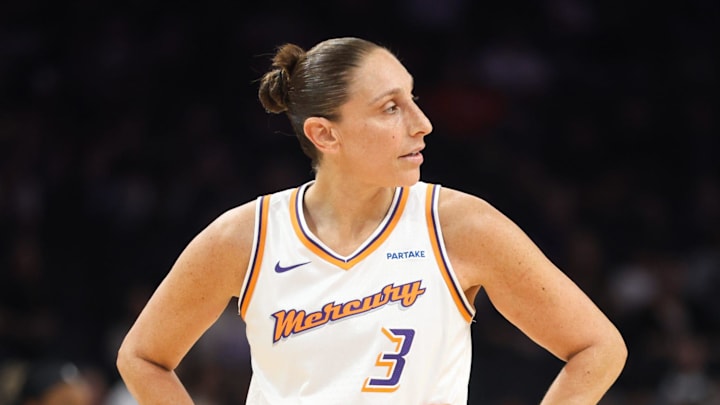 Phoenix Mercury guard Diana Taurasi (3) waits for play to resume on Sept. 5, 2024 at Footprint Center in Phoenix.