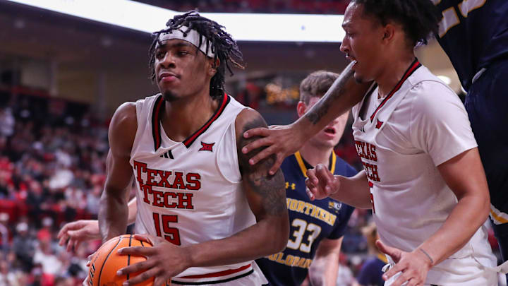 Texas Tech's JT Toppin grabs the rebound against Northern Colorado during a non-conference basketball game, Friday, Nov. 29, 2024, at United Supermarkets Arena. Texas Tech's JT Toppin grabs the rebound against Northern Colorado during a non-conference basketball game, Friday, Nov. 29, 2024, at United Supermarkets Arena.