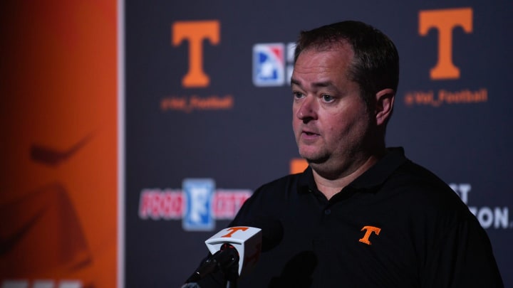 University of Tennessee football's head coach Josh Heupel speaks to the press on media day at the campus in Knoxville, Tuesday, July 30, 2024.