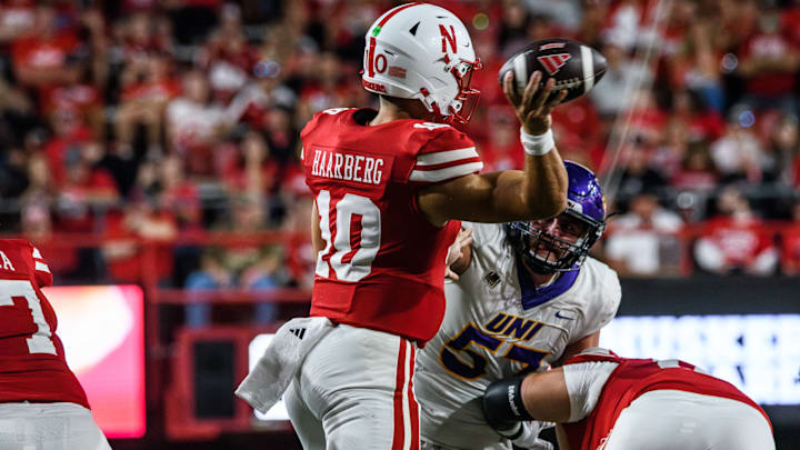 Henrich Haarberg (10) replaced Raiola at quarterback for the final eight minutes of the game. 