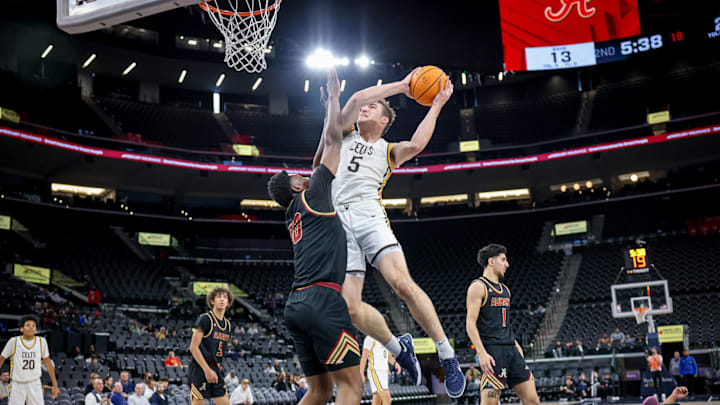 Crespi's Peyton White attacks the rim against Alemany at the Intuit Dome on Saturday, Feb. 1, 2025.