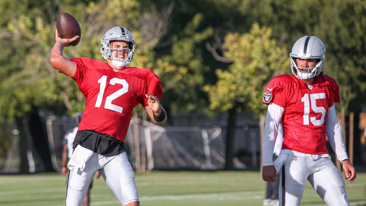 Las Vegas Raiders QBs Aidan O'Connell, and Gardner Minshew